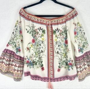 UMGEE  Floral Print Off the Shoulder  Boho Bell Sleeve Top/Medium